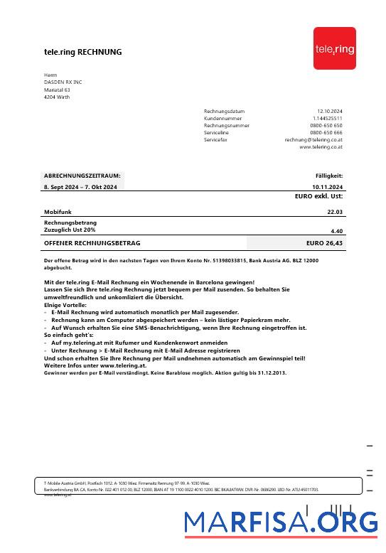 Realistic Sweden Tele Ring business utility bill template in Word and PDF formats